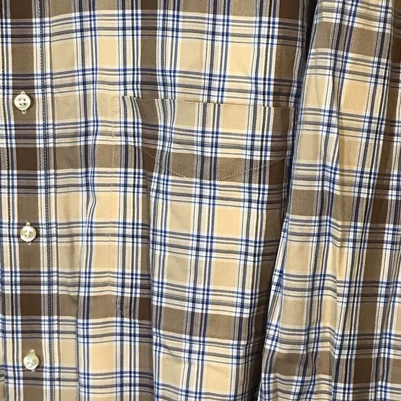 Jos. A Bank Cotton Shirt Men's size XXL Brown & Blue Plaid Long Sleeve Button Up - Picture 4 of 9